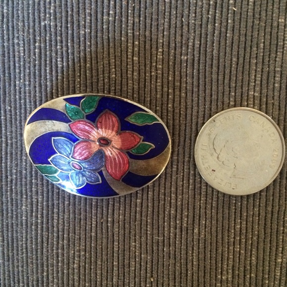 VTG 1970s Lovely enamel on silver brooch - Picture 3 of 4
